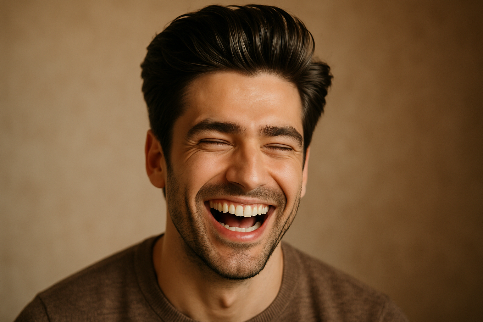 man laughing with healthy hair 